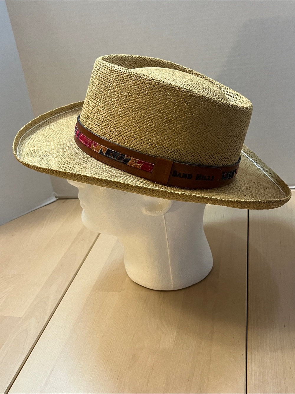 Vintage UNIHAT by TEXACE Sand Hills Straw Golf Hat w/Fabric & Leather Trim Band - Picture 2 of 16